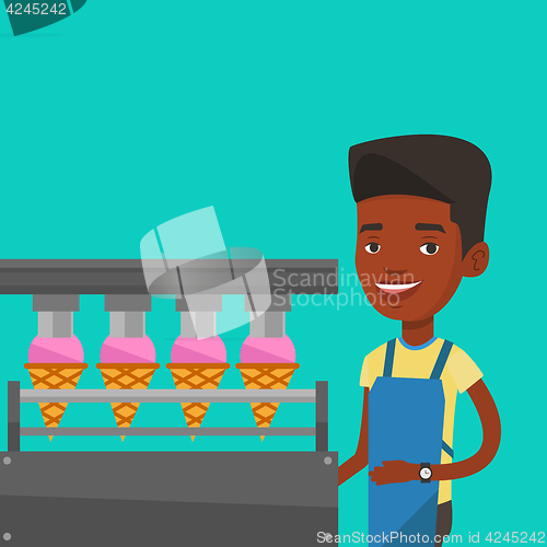 Image of Worker of factory producing ice-cream.