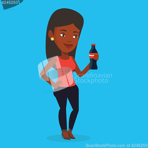 Image of Young woman drinking soda vector illustration.