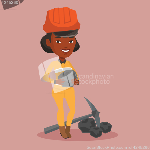 Image of Miner holding coal in hands vector illustration.