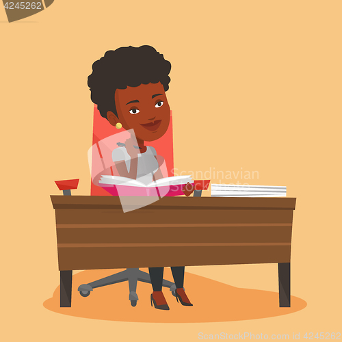Image of Student writing at the desk vector illustration.