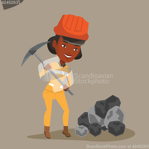 Image of Miner working with pickaxe vector illustration.