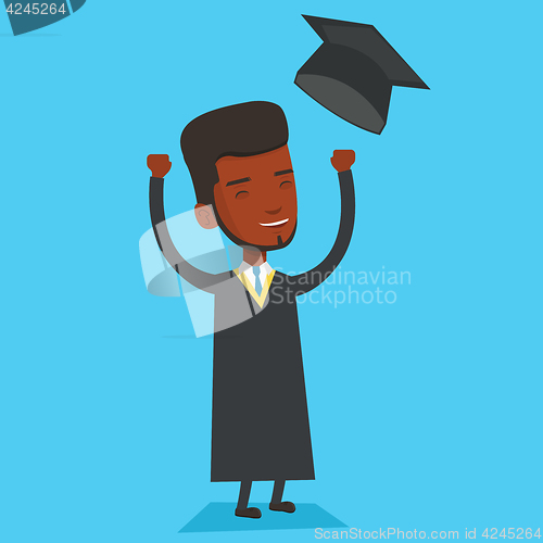 Image of Graduate throwing up his hat vector illustration.