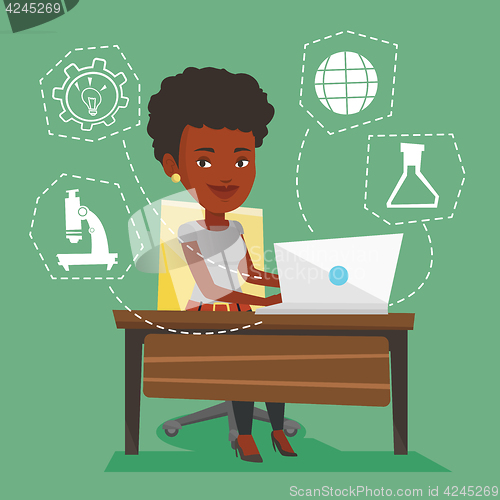 Image of Student working on laptop vector illustration.