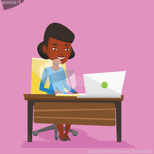 Image of Student using laptop for education.