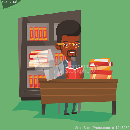 Image of Student reading book vector illustration.