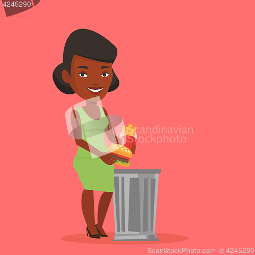 Image of Woman throwing junk food vector illustration.