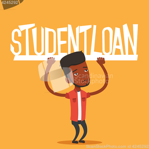 Image of Young man holding sign of student loan.