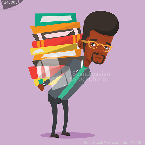 Image of Student with pile of books vector illustration.