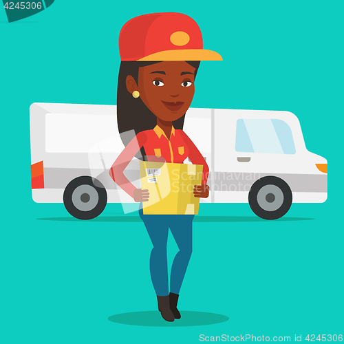 Image of Delivery courier carrying cardboard boxes.