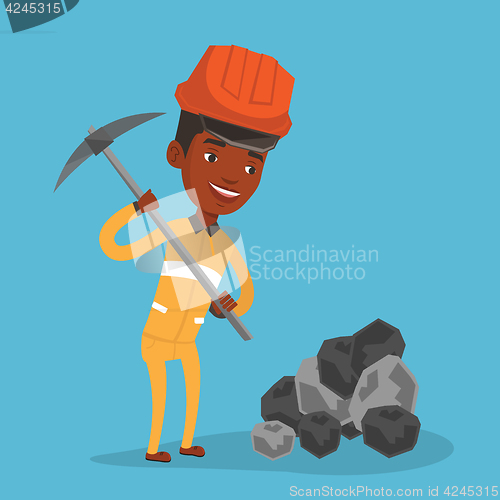 Image of Miner working with pickaxe vector illustration.