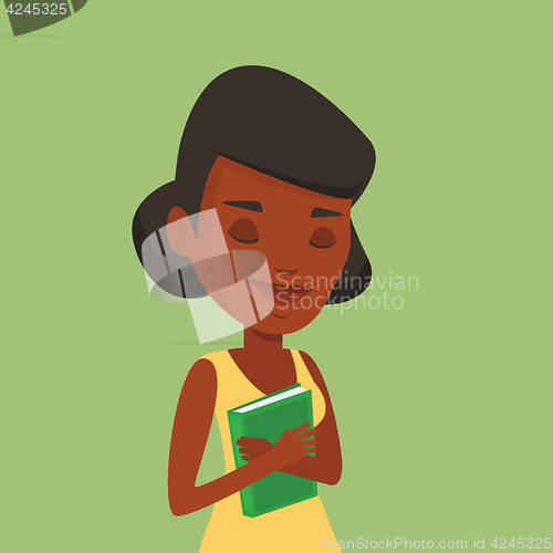 Image of Student hugging her book vector illustration.