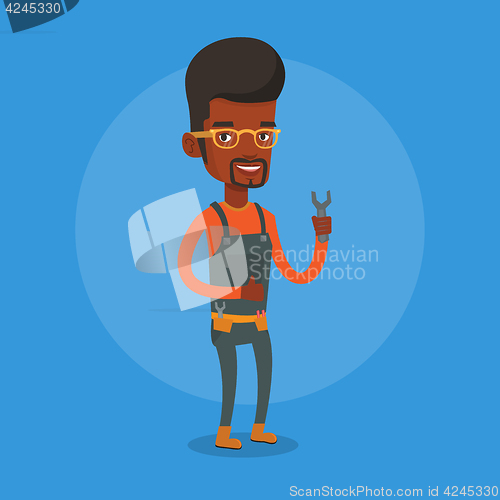 Image of Repairman holding spanner vector illustration.