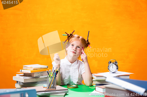 Image of Teen girl with lot of books