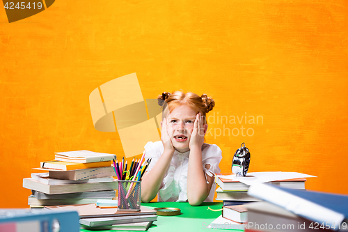 Image of Teen girl with lot of books