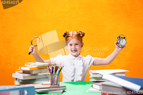 Image of Teen girl with lot of books