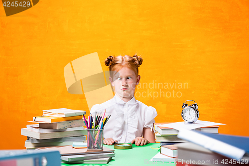 Image of Teen girl with lot of books