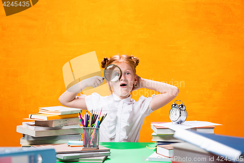 Image of Teen girl with lot of books