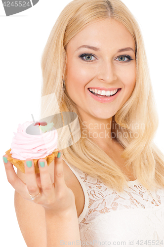 Image of Woman eating sweet cake
