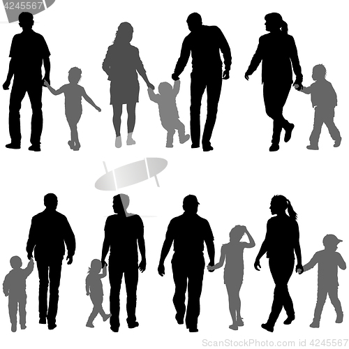 Image of Set silhouette of happy family on a white background