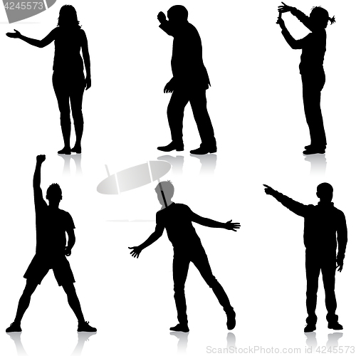 Image of Black silhouettes of beautiful man and woman on white background. illustration