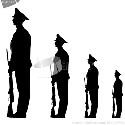 Image of Black silhouette soldier is marching with arms on parade