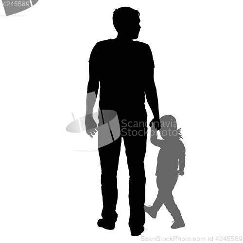 Image of Silhouette of happy family on a white background