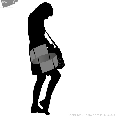 Image of Black silhouette woman standing looking in a bag , people on white background