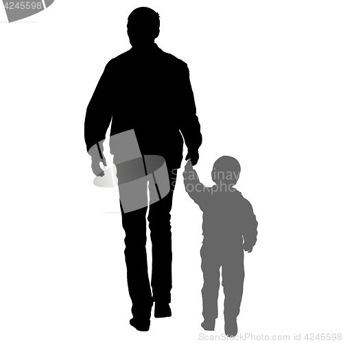 Image of Silhouette of happy family on a white background
