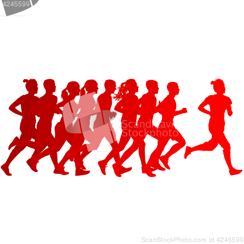 Image of Set of silhouettes. Runners on sprint, men and woman