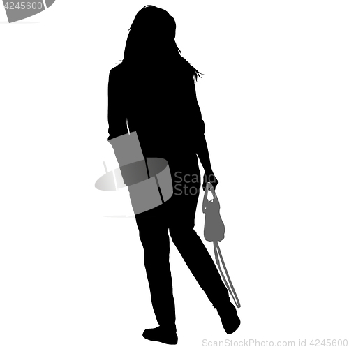 Image of Black silhouette woman standing, people on white background