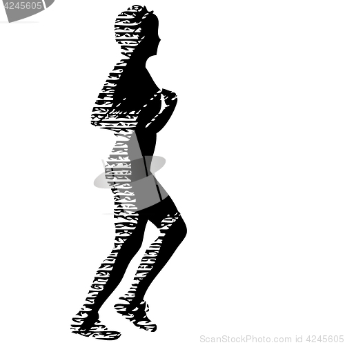 Image of Black Silhouettes Runners sprint women on white background