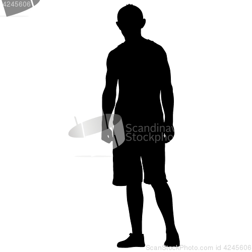 Image of Black silhouette man standing, people on white background