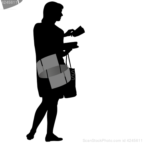 Image of Black silhouette woman standing with a bag , people on white background