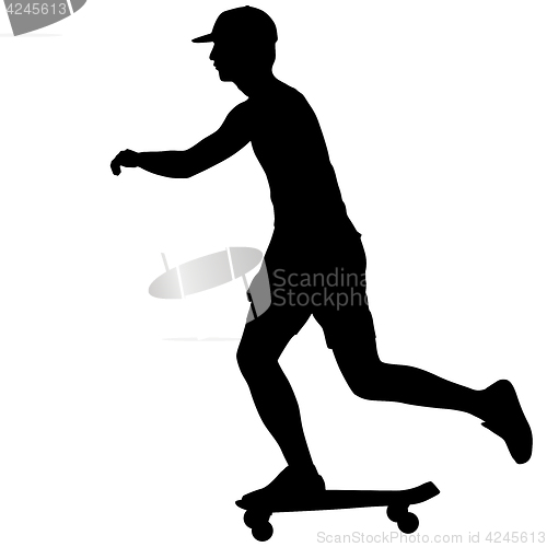 Image of Silhouettes skateboarder performs jumping on a white background