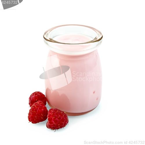 Image of Milkshake with raspberries in glass jar