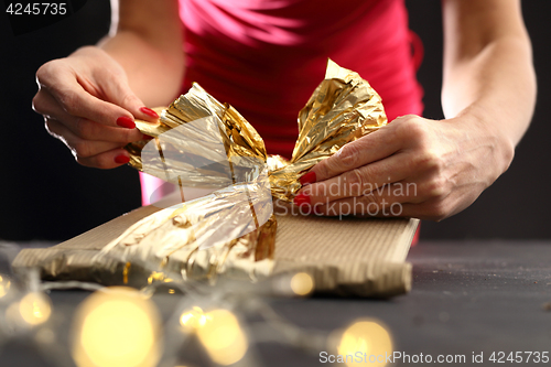 Image of Christmas gift idea how to decorate a gift Beautifully wrapped gift