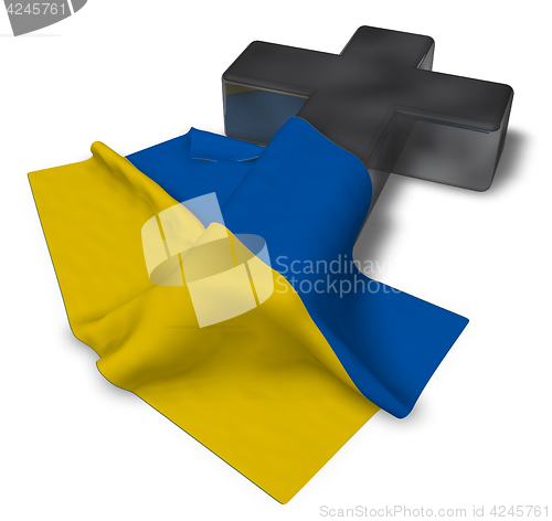 Image of christian cross and flag of the ukraine - 3d rendering