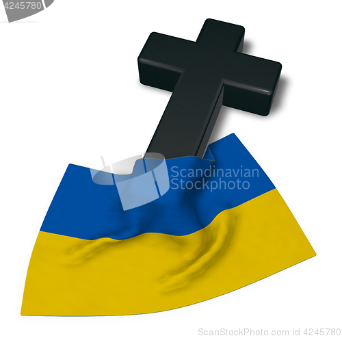 Image of christian cross and flag of the ukraine - 3d rendering