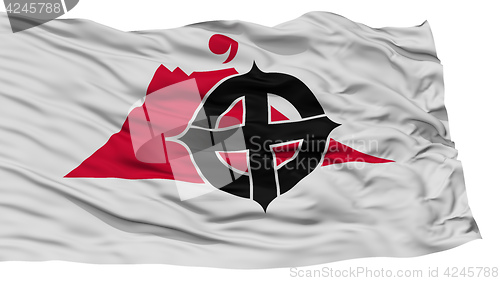 Image of Isolated Kagoshima Flag, Capital of Japan Prefecture, Waving on White Background