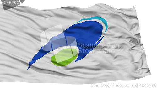 Image of Isolated Tsu Mie Flag, Capital of Japan Prefecture, Waving on White Background