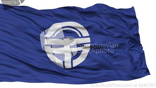 Image of Isolated Tokushima Flag, Capital of Japan Prefecture, Waving on White Background