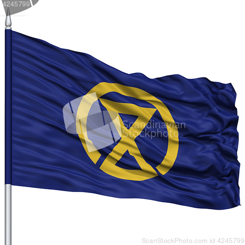 Image of Miyazaki Capital City Flag on Flagpole, Flying in the Wind, Isolated on White Background