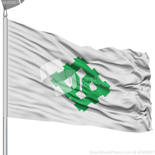 Image of Fukui Capital City Flag on Flagpole, Flying in the Wind, Isolated on White