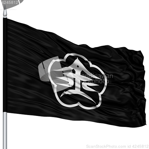 Image of Kanazawa Capital City Flag on Flagpole, Flying in the Wind, Isolated on White Background