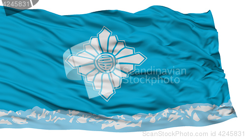 Image of Isolated Toyama Flag, Capital of Japan Prefecture, Waving on White Background
