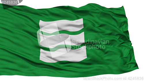 Image of Isolated Hiroshima City Flag, Capital of Japan Prefecture, Waving on White Background