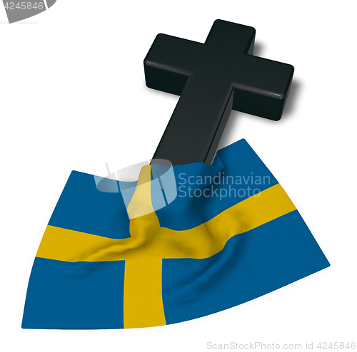 Image of christian cross and flag of sweden - 3d rendering