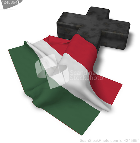 Image of christian cross and flag of hungary - 3d rendering