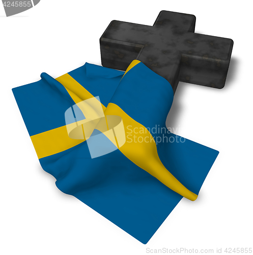 Image of christian cross and flag of sweden - 3d rendering