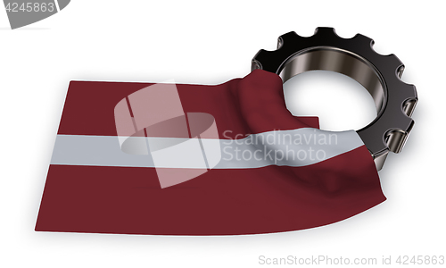 Image of gear wheel and flag of latvia - 3d rendering